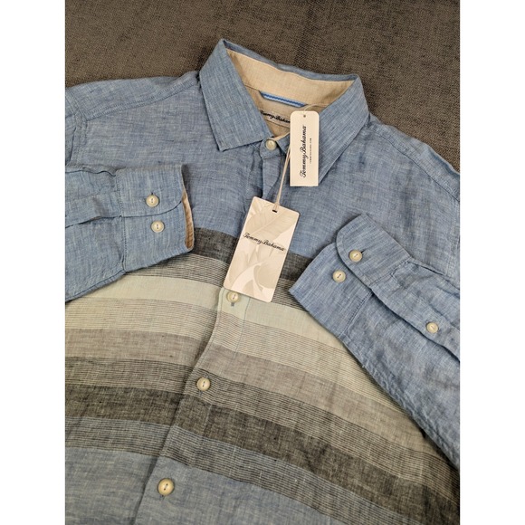 Tommy Bahama Other - NWT Tommy Bahama Shirt Men L Blue Linen Long Sleeve Raffia Blues Button Striped